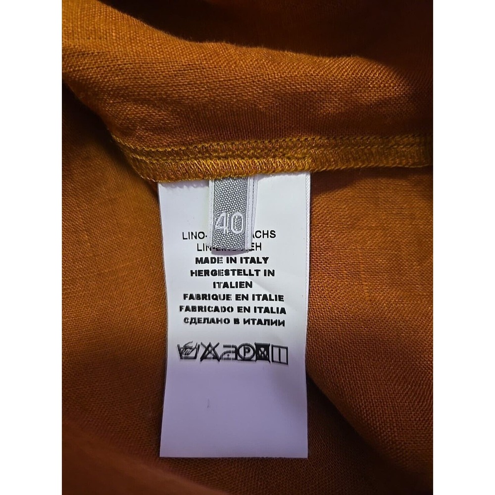 Gran Sasso Womens Linen Lagenlook Pockets Mandarin Neck Rust Brown Dress Sz 40 S - Picture 7 of 7